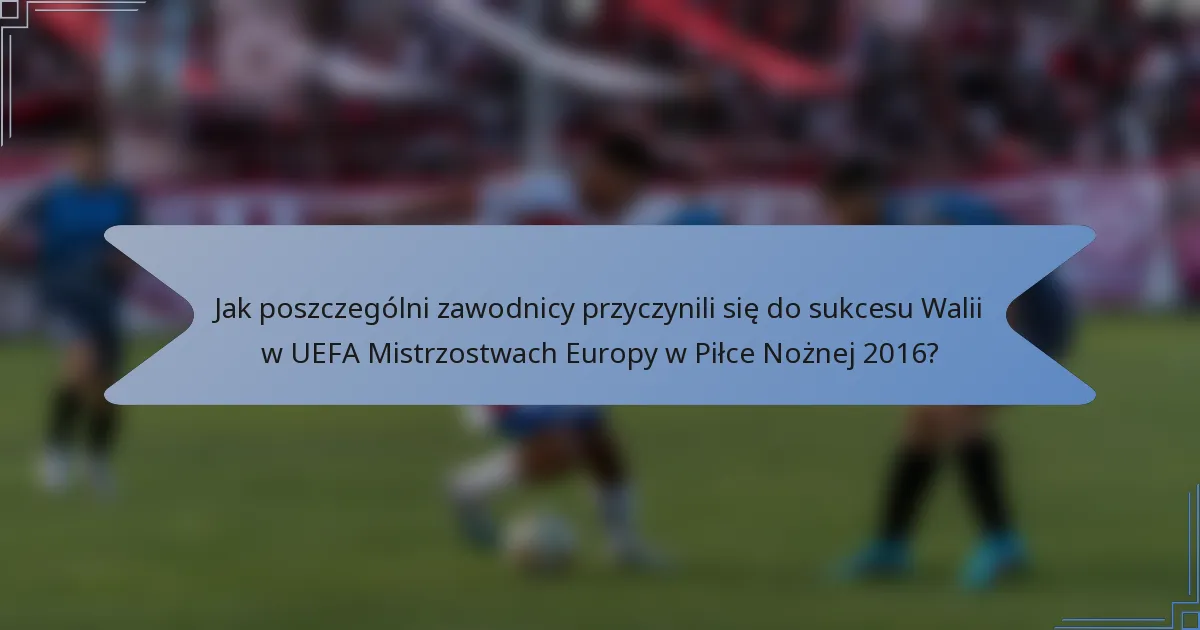 Jak poszczególni zawodnicy przyczynili się do sukcesu Walii w UEFA Mistrzostwach Europy w Piłce Nożnej 2016?
